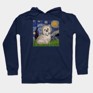 Starry Night (Van Gogh) Adapted to Feature a Lhasa Apso Hoodie